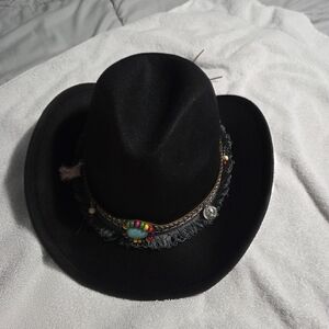Elegant Black Hat with Colorful Beaded Trim